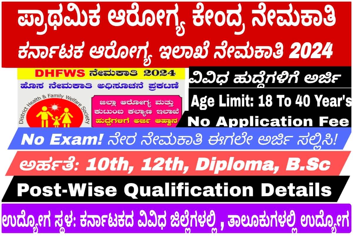 DHFW Karnataka Recruitment 2024: Apply Online for Various Health & Family Welfare Posts in Karnataka – Eligibility, Vacancies, and Details